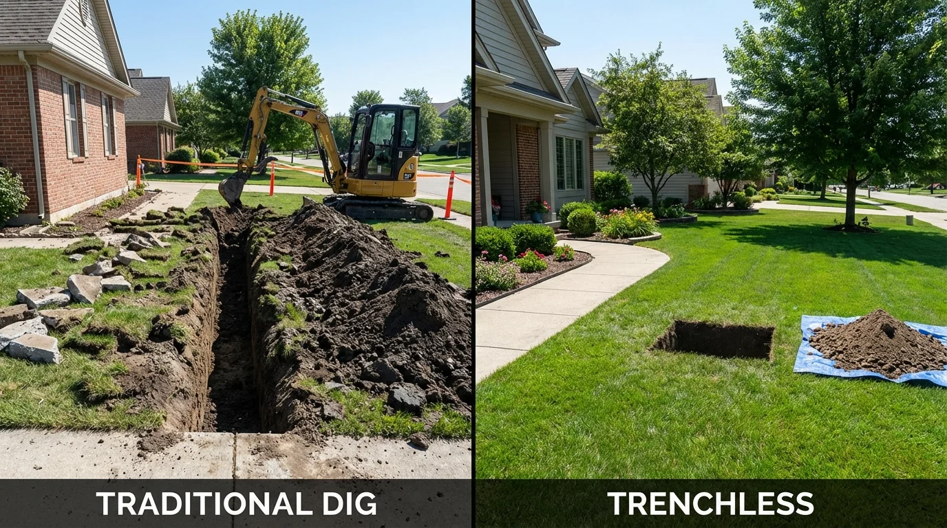 Trenchless sewer repair with minimal yard damage versus traditional excavation in El Cajon, CA